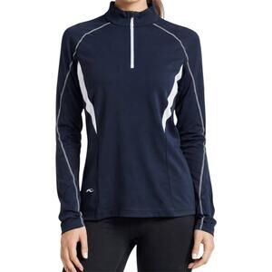 KJUS Quarter Zip Sweatshirt Mid Layer Cinched Ski Golf Navy White XL